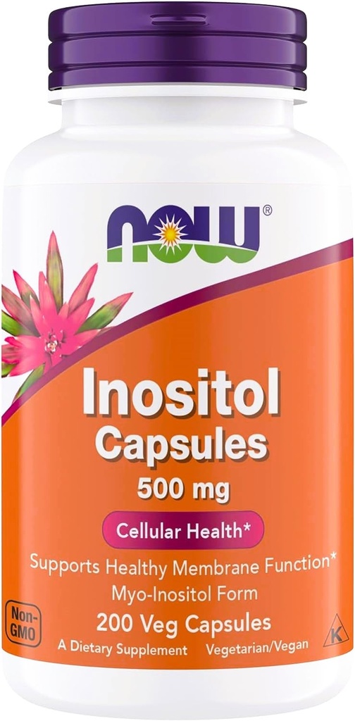 NOW Foods Inositol 500 mg, Superior Myo Inositol Form, for Healthy Membrane Function*, Cellular Health*, Support for Women* Kosher, Geschikt voor Veganisten - 200 Vegetarische Capsules (Pack of 1)
