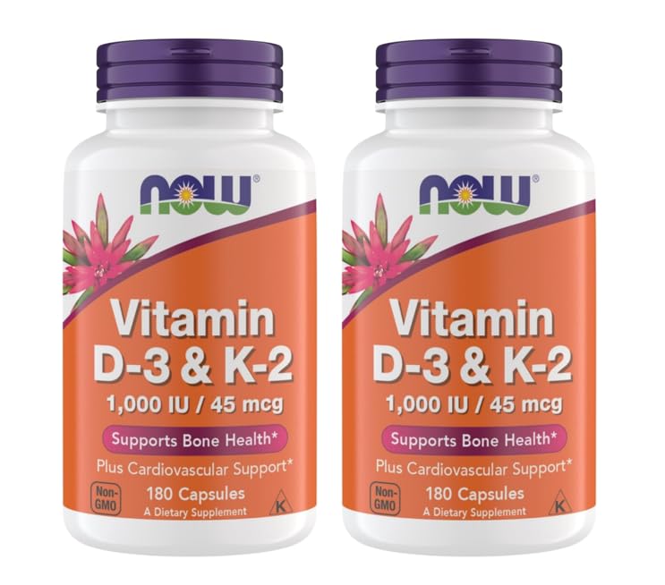 Nu Supplementen Vitamine D3 K2, 1000 IE/45 mcg, Cardiovasculaire ondersteuning, Ondersteunt Bone Health, 180 Vegetarische Capsules - Veganistisch, Glutenvrij, Kosher Vitamine D3 en K2 Supplementen (2)