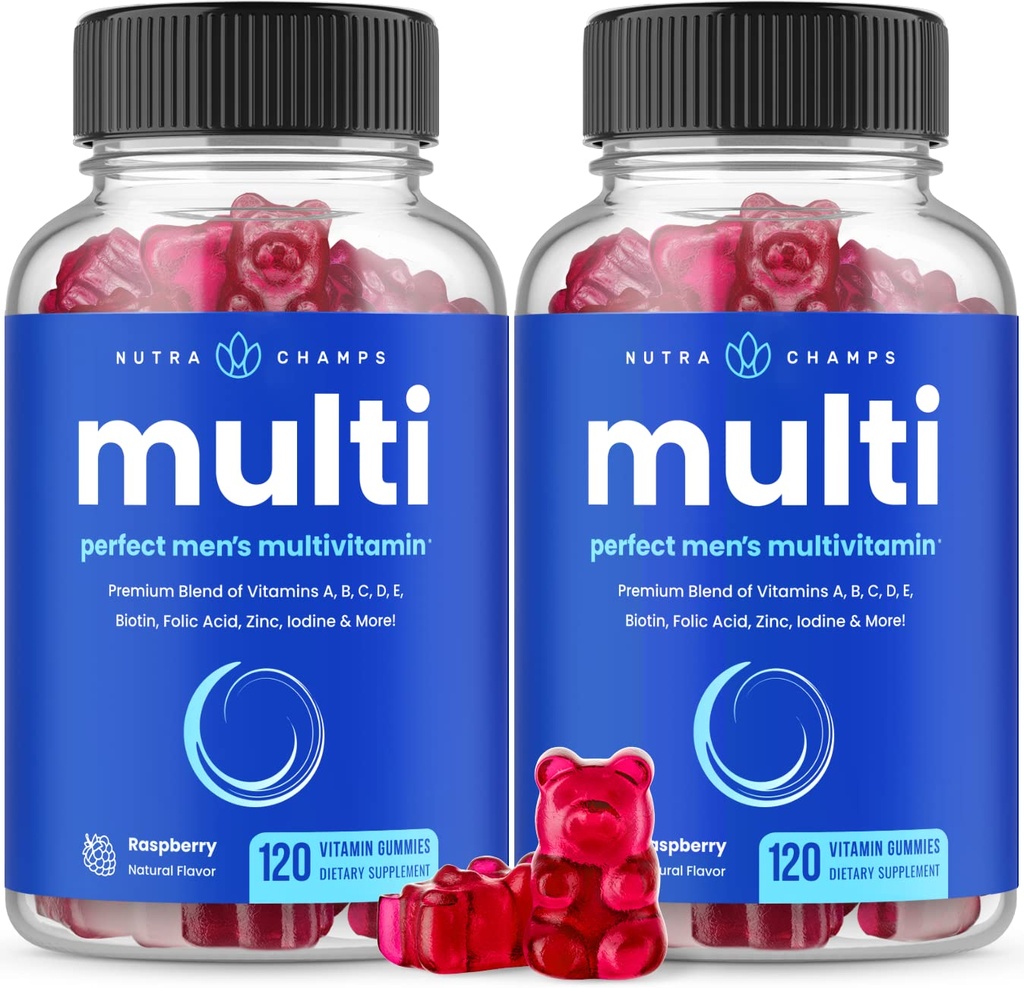 NutraChamps Multivitamine voor mannen, 240 Tel, Vitaminen A, B, C, D, E, Biotine, Zink, Heren Gummy Multivitaminen Supplement, Kauwbare Dagelijkse Multi Gummy Vitaminen voor mannen (pakket van 2)