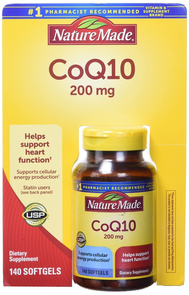 Nature Made CoQ10, Softgels helpt bij de ondersteuning van hartfunctie en Cellular Energy Production, Unflavored, 200 mg, 140 Tellen