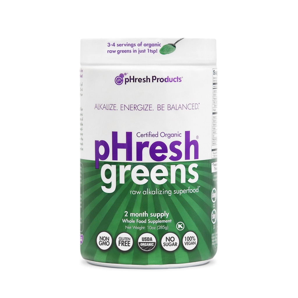 pHresh - Verts Alcalinisation brute Poudre de vert - 2 mois d'approvisionnement - Vegan, Kosher, Sans gluten - Enzymes naturels, nutriments - Approuvé pour jeûne intermittent - 10 oz