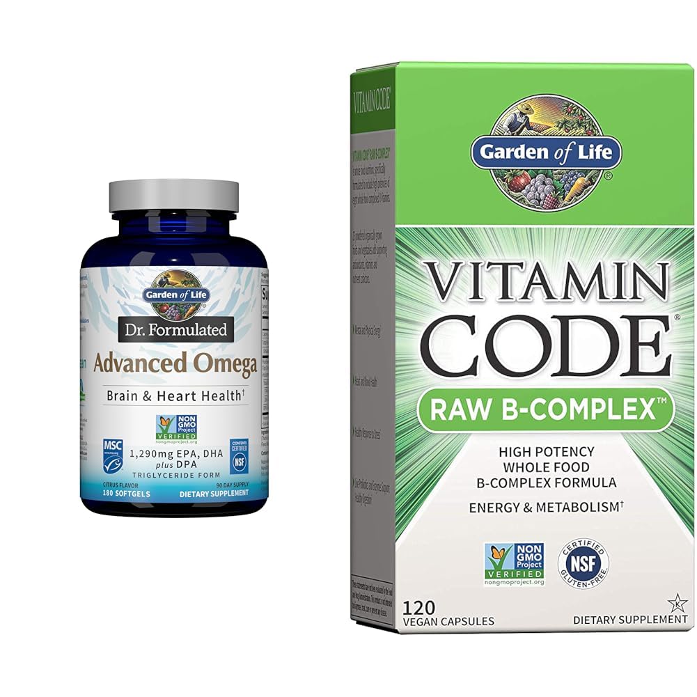 Garden of Life Dr. Formulated Advanced Omega Fish Oil & Vitamin B Complex - Vitaminecode Raw B Complex - 120 Vegan Capsules