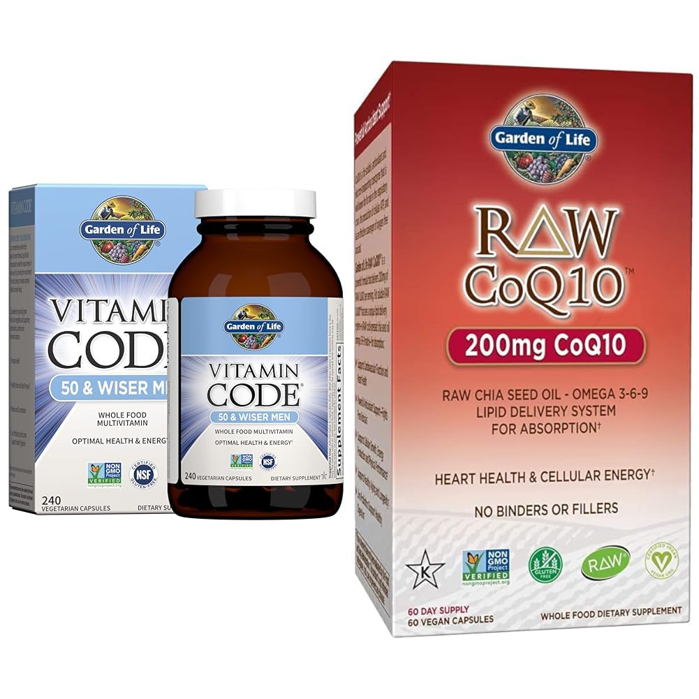 Garden of Life Multivitamin for Men - Vitamin Code 50 & Vegetarian Omega 3 6 9 Supplement - Raw CoQ10 Chia Seed Oil Whole Food Nutrition with Antioxidant Support