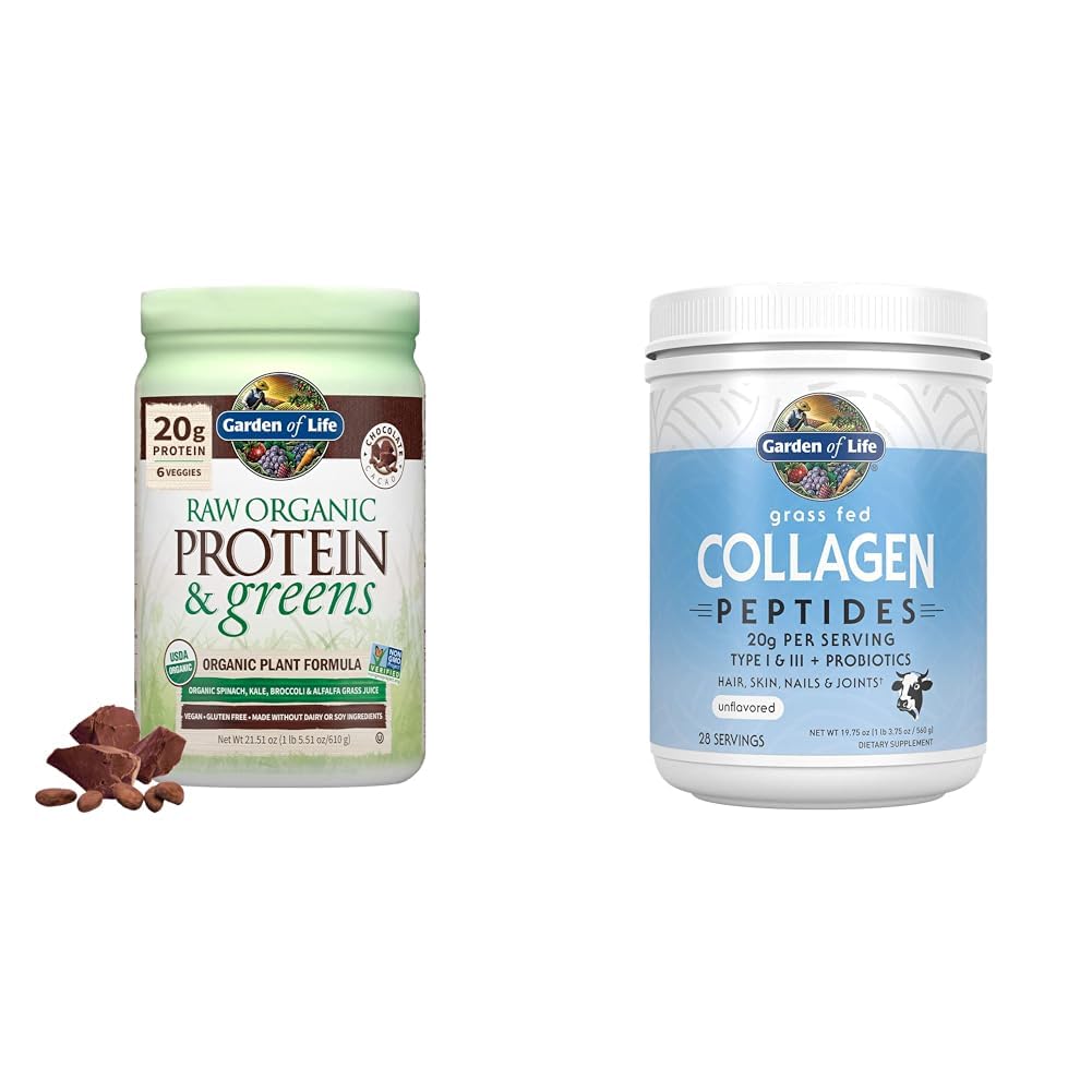 Tuin van het leven, Poeder Proteïne Groenen Chocolade Biologische, 22 Ounce & Grass Fed Collageen Peptides Powder
