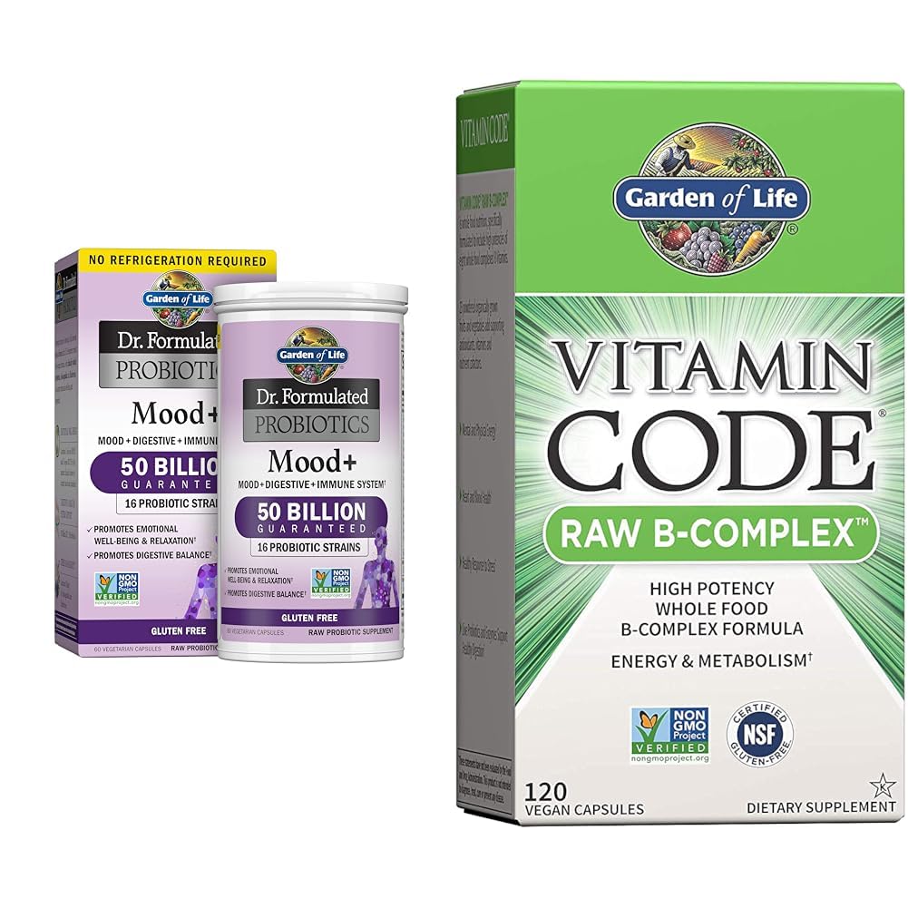 Garden of Life Dr. Formulated Probiotics Mood+ Acidophilus Probiotic Supplement & Vitamine B Complex - Vitaminecode Raw B Complex - 120 Vegan Capsules