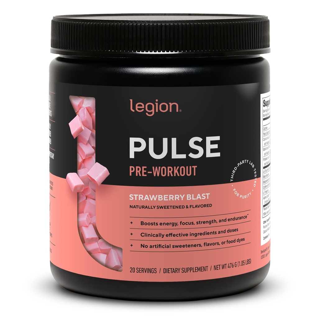 LEGION Pulse - Alle natuurlijke Nitrik Oxide Preworkout Drink om energie te stimuleren, Creatine Free, natuurlijk zoet, Beta Alanine, Citrulline, Alpha GPC (Strawberry Blast)