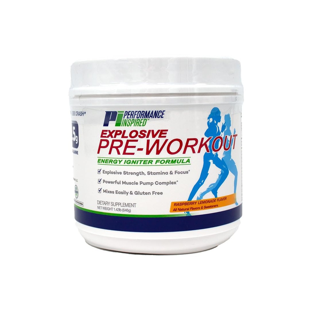 Prestaties geïnspireerde voeding Pre-Workout Powder - All Natural - G-Free & Vegan Formula - Bevat Citrulline - Nitrosigine - Green Tea - Arginine - Beta Alanine - Raspberry Lemonade - 23,84 Ounce