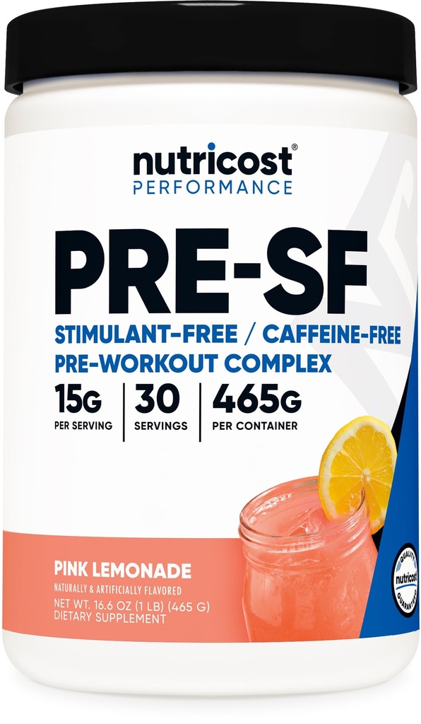Nutricost Stim-Free Pre-workout, 30 porties (Roze limonade) - Cafeïnevrij, Stimulerend Vrij, Non-GMO, Glutenvrij