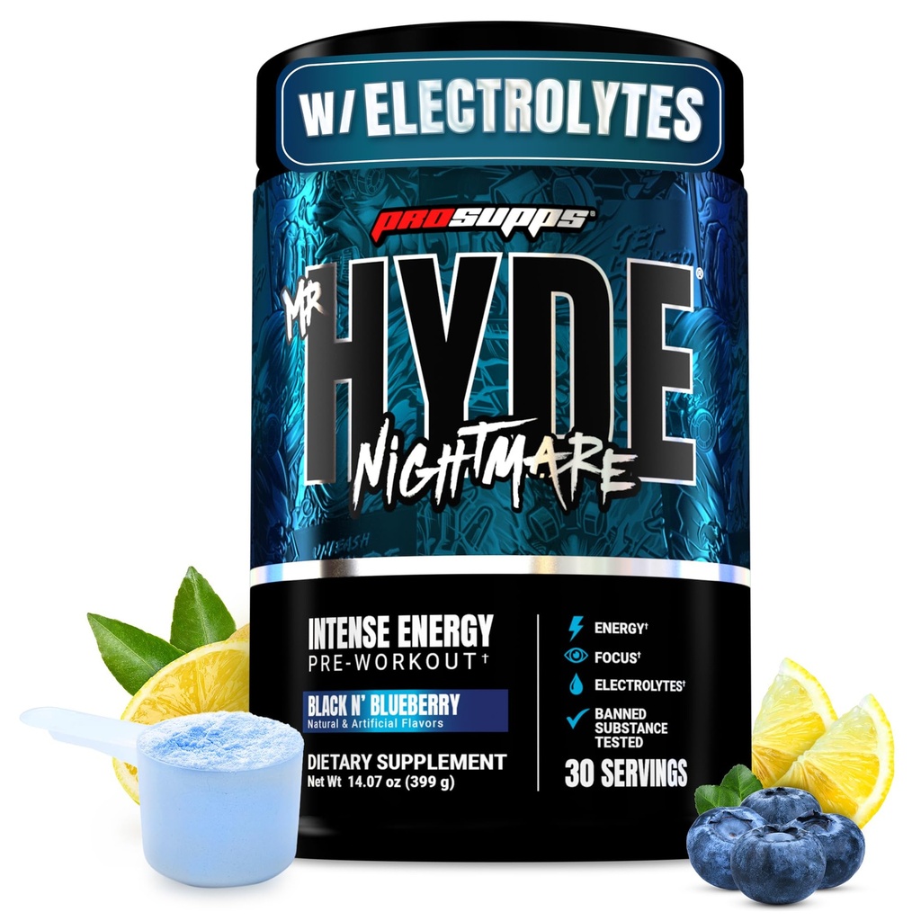 ProSupps Mr. Hyde Nightmare Pre Workout Powder with Cafeine & Beta Alanine - Preworkout for Intense Energy, Mental Focus & Performance - Gym & Fitness Supplements (Black N' Blueberry, 30 Servers)