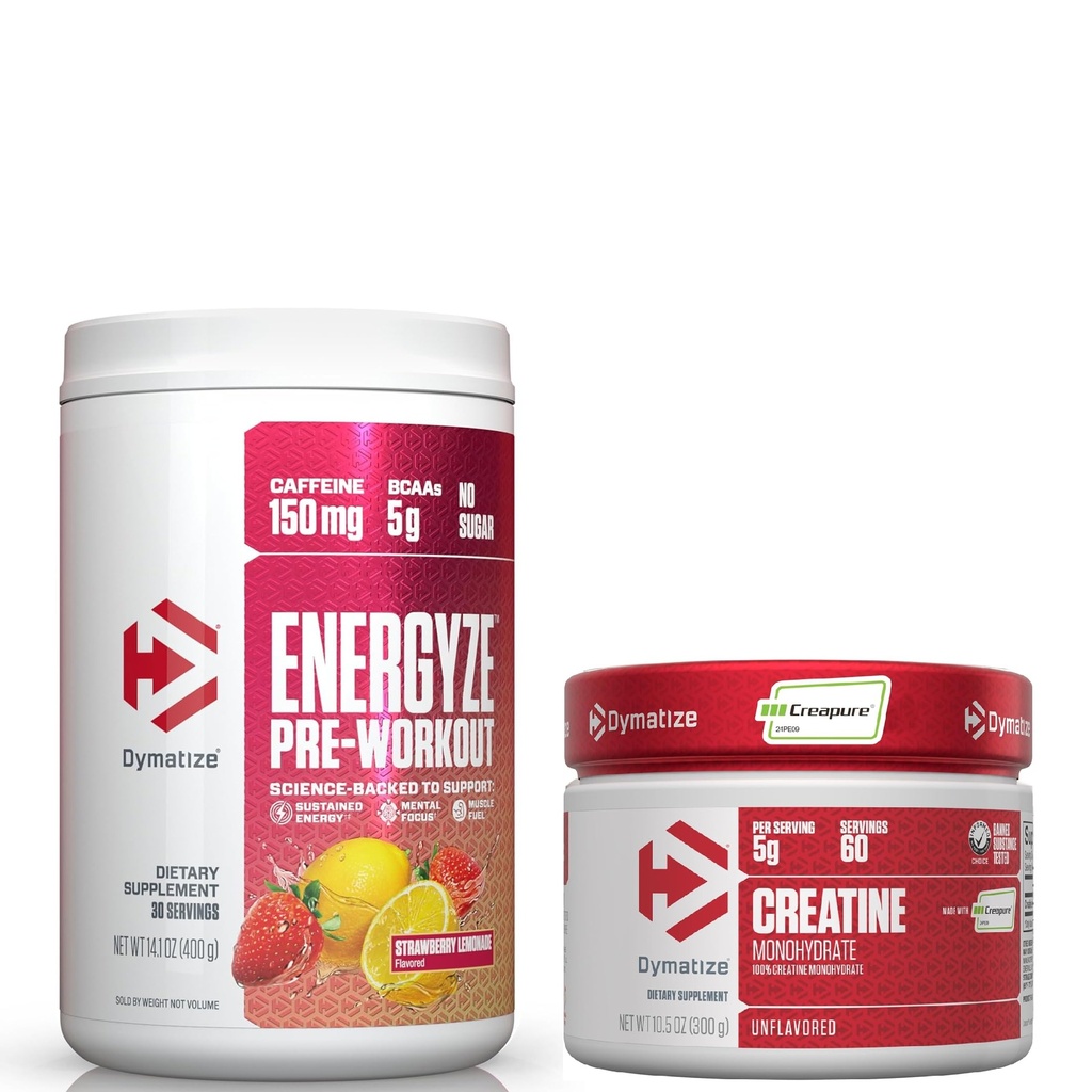 Bundle of Dymatize Energyze Pre Workout Powder and Creatine Monohydrate Combo for Training and Recovery