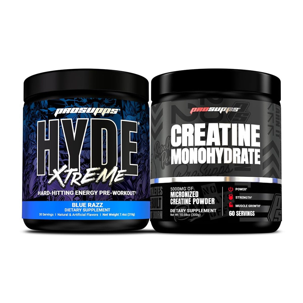 PROSUPPS Hyde Xtreme Hard-Hitting Energy Pre-Workout, Blue Razz, en Createine 300 Bundle