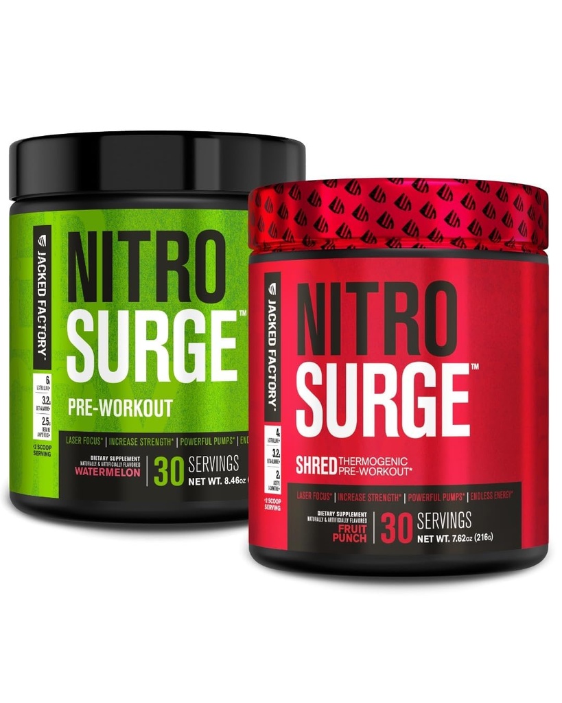 Pré-entraînement en nitrosurge d'usine Jacked en pastèque et punch de fruits Nitrosurge Pré-entraînement thermogénique Shred pour les hommes et les femmes