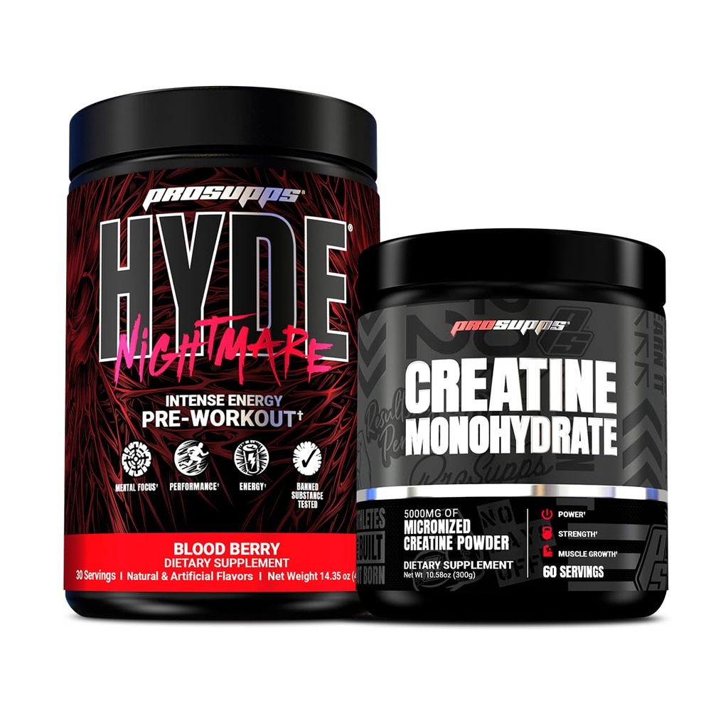 PROSUPPS Hyde Nightmare Intense Energy Pre-Workout, Blood Berry, en Creatine 300 Bundle