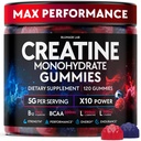 Creatine Monohydraat Gummies Complex 5000 MG voor mannen en vrouwen, preworkout Gummy met BCAA, L-Carnitine, Taurine & Vitamine B12 voor spiergroei, sterkte & energie ondersteuning, smaak en kauwbaar