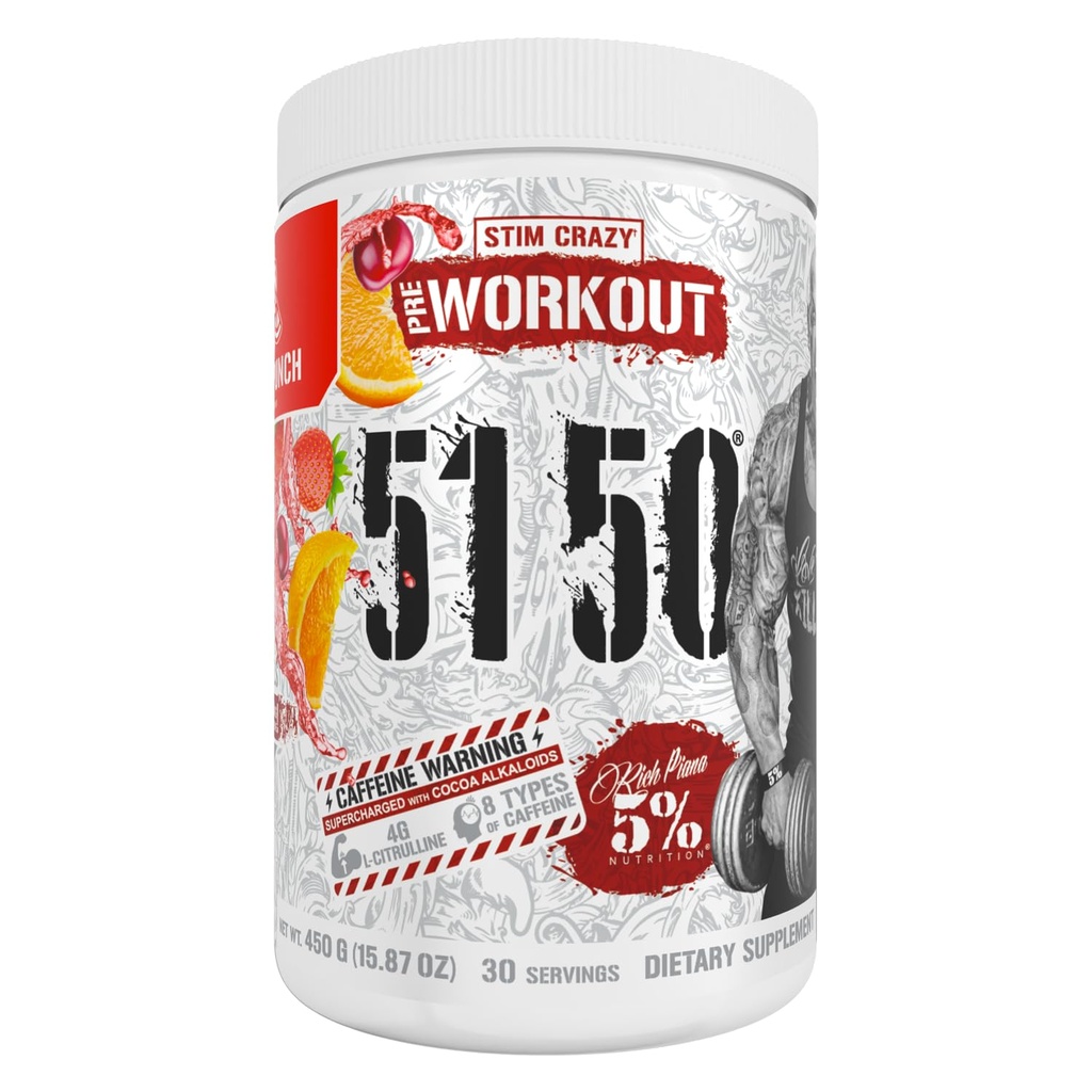 5 % Nutrition Riche Piana 5150 Poudre de pré-entraînement à haut rendement Extrême énergie, foyer, pompes et endurance 400 mg Caféine, Citrulline, Beta Alanine, N-acétyl L-Tyrosine