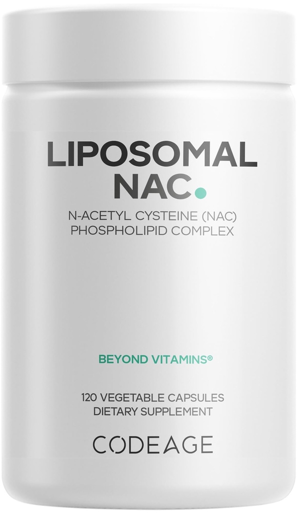 Codeage Supplément NAC liposomique - acide L-Cysteine-N-acétyle Amino - 2 mois d'approvisionnement - NAC - Complexe phospholipidique - végétalien, non-OGM, sans gluten, sans lait - 120 capsules