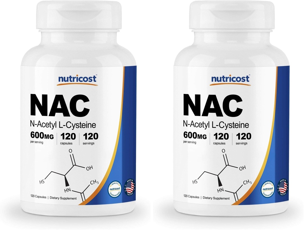 Nutricost N-Acetyl L-Cysteine (NAC) 600mg, 120 Vegetarische Capsules - Non-GMO, Glutenvrij, Vegetarische Caps (verpakking van 2)