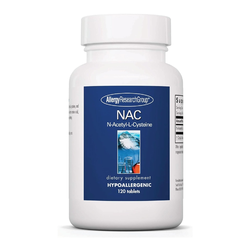 Groupe de recherche sur l'allergie Supplément NAC - N-acétyl-L-Cysteine, Précurseur au glutathion, soutient la fonction immunitaire, clairance saine du mucus, acide amino de forme libre, hypoallergénique - 120 Compte