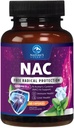 Supplément NAC - 1200mg par portion N-acétyl-L-Cysteine – Support immunitaire d'absorption optimale avec des antioxydants puissants - Support respiratoire et de santé du foie - Sans gluten, mis en bouteille aux États-Unis - 60 Capsules