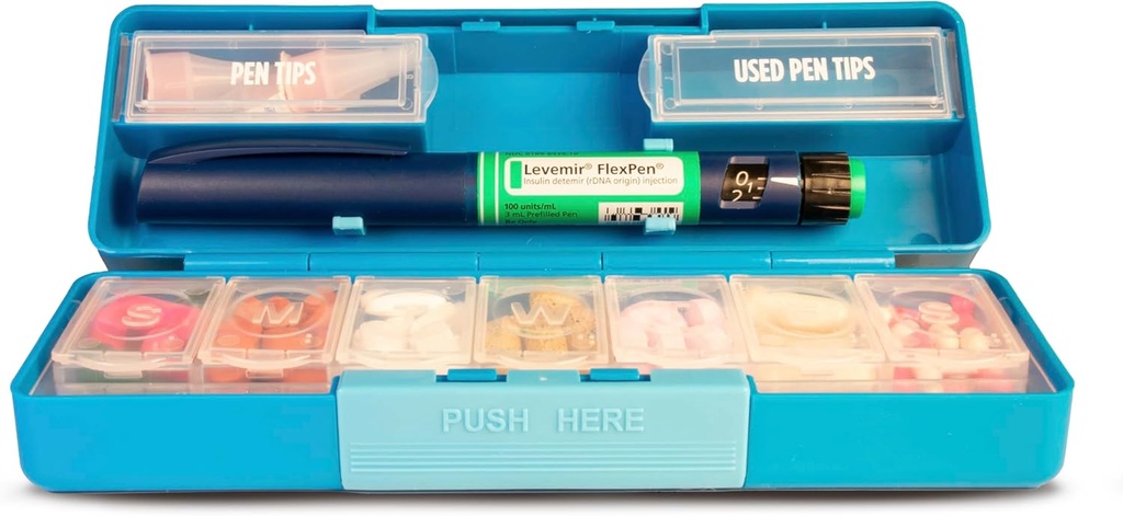 GMS Group Medical Supply, LLC Diabetic Pen Case & 7 Day Medicine Organizer - Travel Kit for Diabetic Supplies - at a Glance Medicine Reminder - houdt nieuwe en gebruikte naalden veilig - kleine en discrete