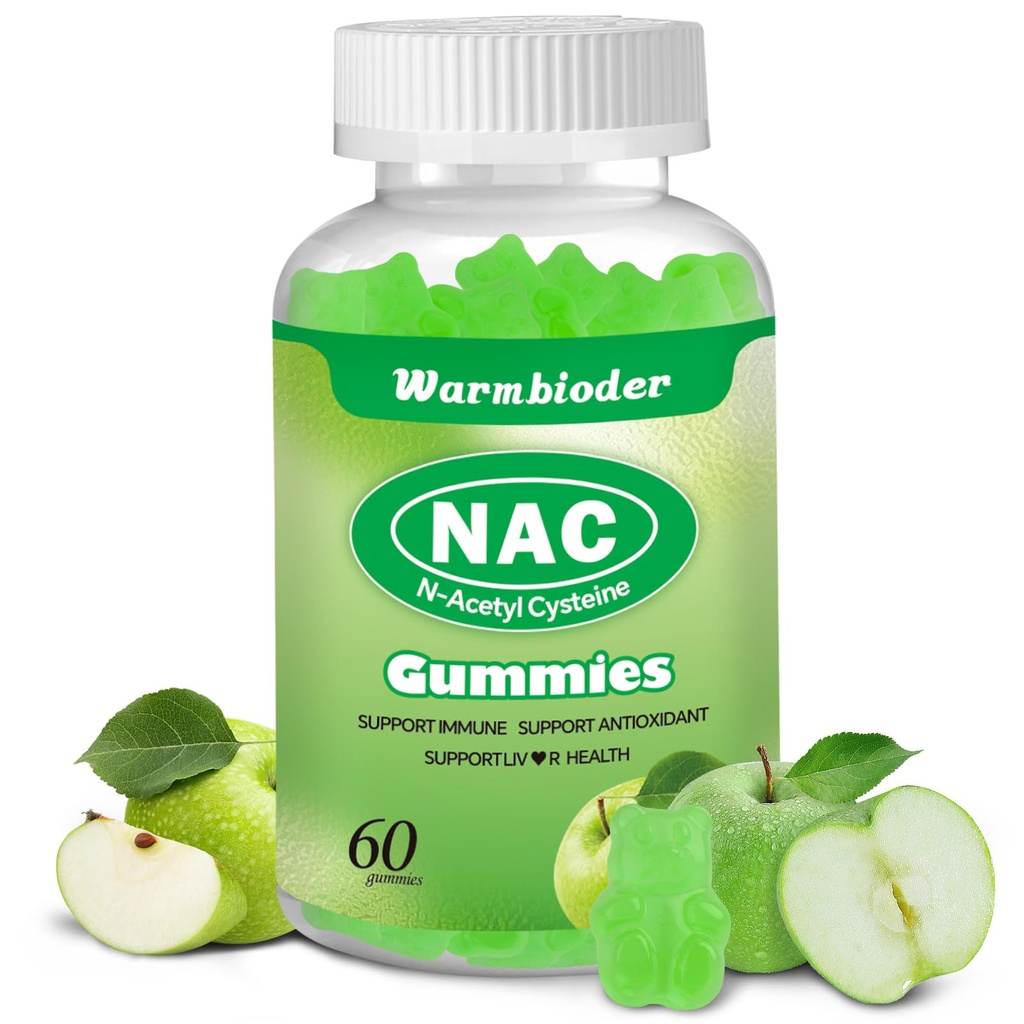 NAC Gummies pour adultes et enfants 1200mg, Supplément NAC N-acétyl Cysteine, Soutien immunitaire,NAC Chewable Support Foie Santé, Sans sucre, Saveur de pomme verte