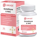 OMOGS Glutathione et supplément NAC, avec la vtamine B & Sélénium, soutient la santé du foie, cellulaire, antioxydant, production d'énergie et immunitaire, végétalien et sans gluten, 90 capsules veg.