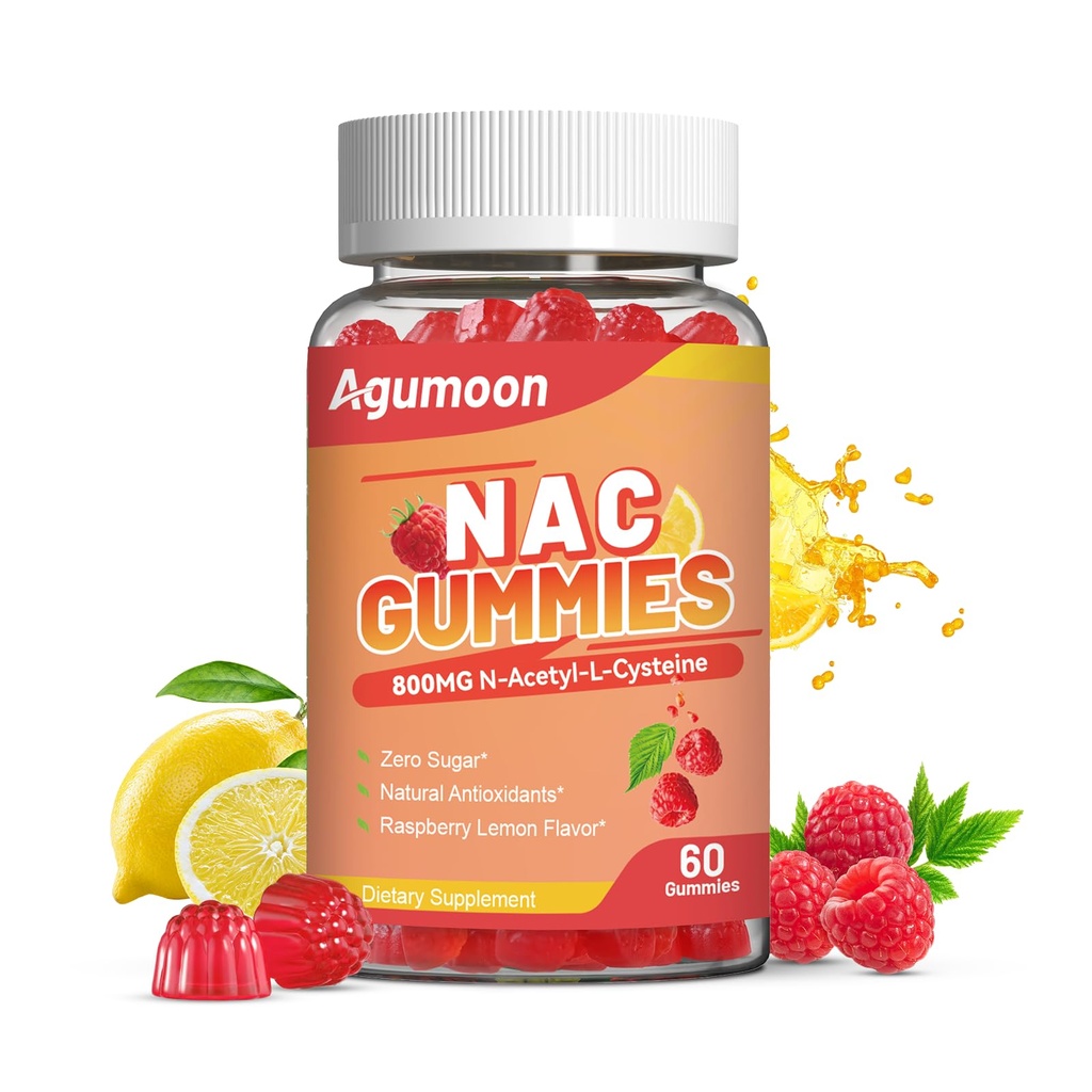NAC Gummies 800mg pour les adultes et 400mg pour les enfants, NAC Supplément N-acétyl Cysteine, sans sucre - 60 Gummies végétaliennes, supplément antioxydant, soutien immunitaire