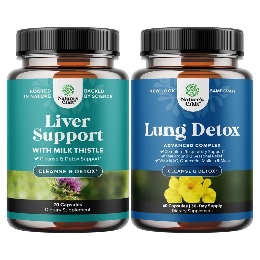 Bundel van leverreiniging Detox & Repair - Melkdistelsupplement voor digestie & Immuungezondheid met rode bieten & Artichoke en Lung Detox Mullein Leaf Capsules met NAC Quercetin & Cordyceps Extracten