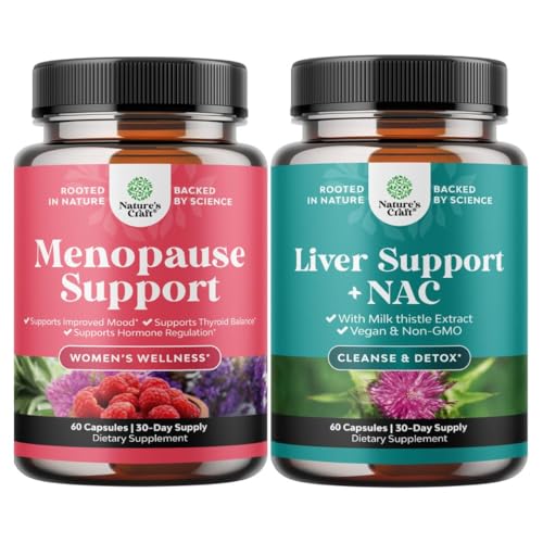 Ensemble complet de complément à la ménopause à base de plantes pour la sueur nocturne Flashs chauds et échangismes et soutien du foie Supplément NAC avec chardon de lait pour nettoyer le foie Détox & Réparation - N Acétyl Cysteine
