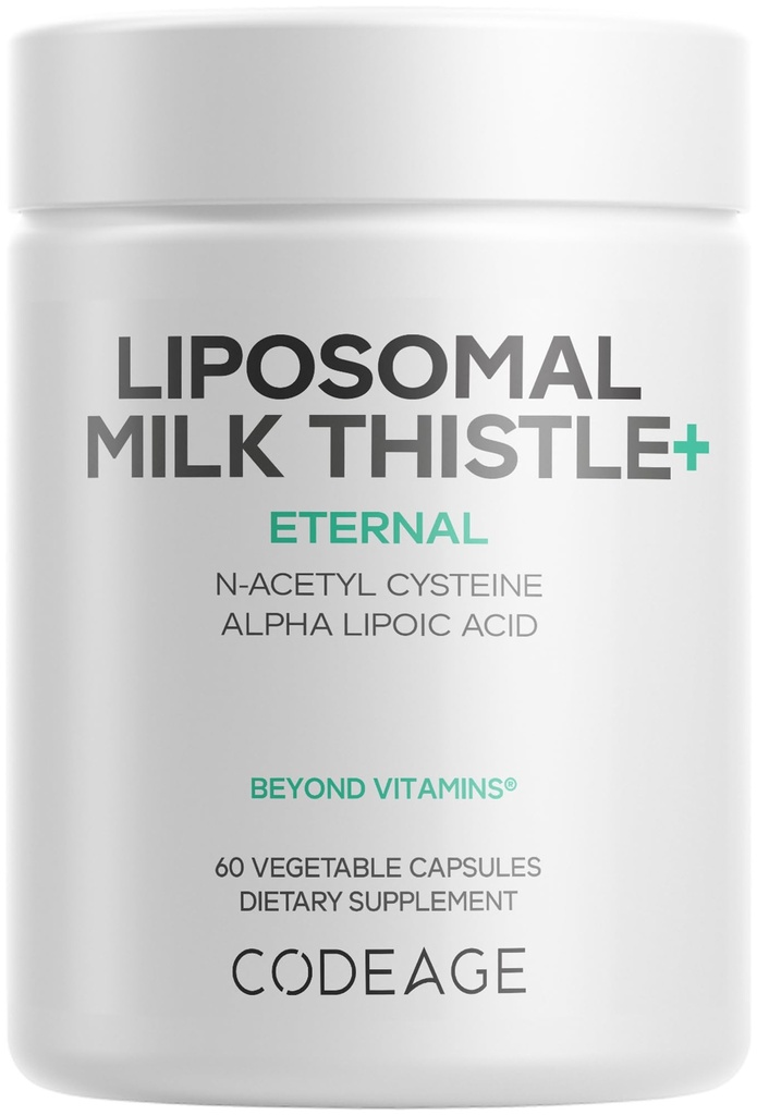 Codeage Lait Liposomale supplément Thistle+ - Silymarin de Silybum Marianum, NAC, Feuille d'artichaut, Racine de dandelion, Acide alpha lipoïque, BioPerine, Livraison liposomique - Non-OGM - 60 Capsules
