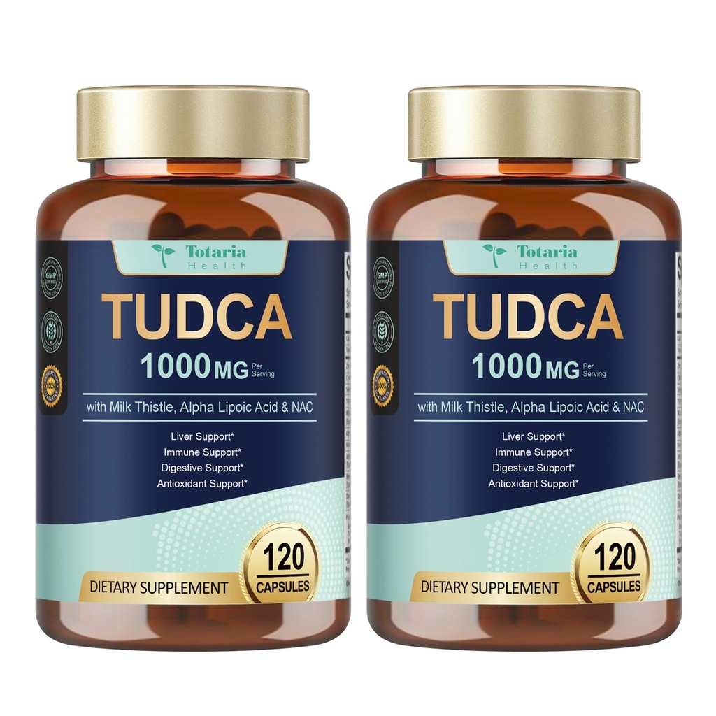 Totaria 2 Packs TUDCA 1000mg Lever Support Supplement met melkdistel, NAC, ALA, 80% Silymarin, 15-in-1 Extra sterkte Bile Zouten