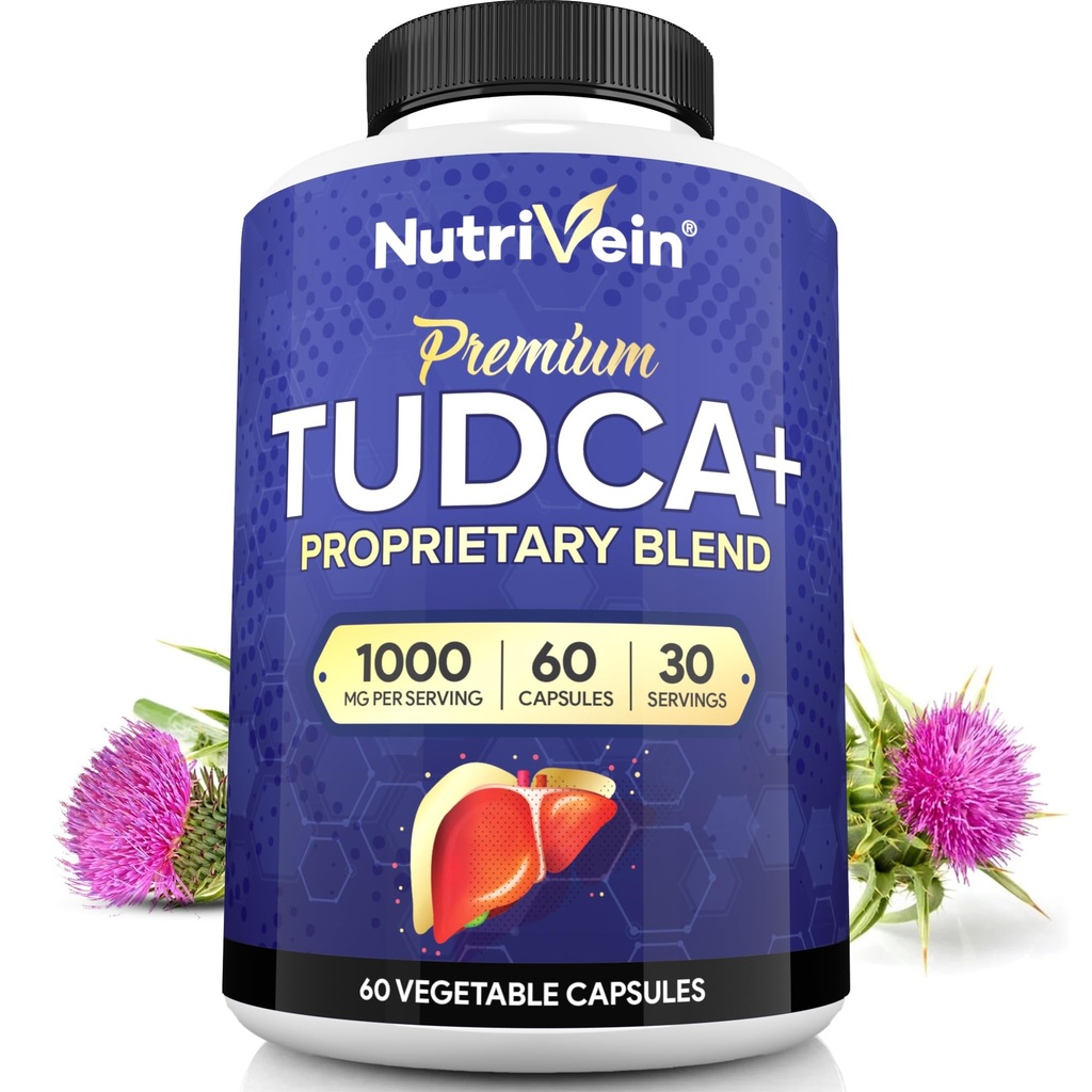 Nutrivein Premium TUDCA+ Supplément de soutien du foie 1000mg - 30 jours d'approvisionnement (60 capsules): TUDCA Supplément sels de bile pour le bien-être du foie