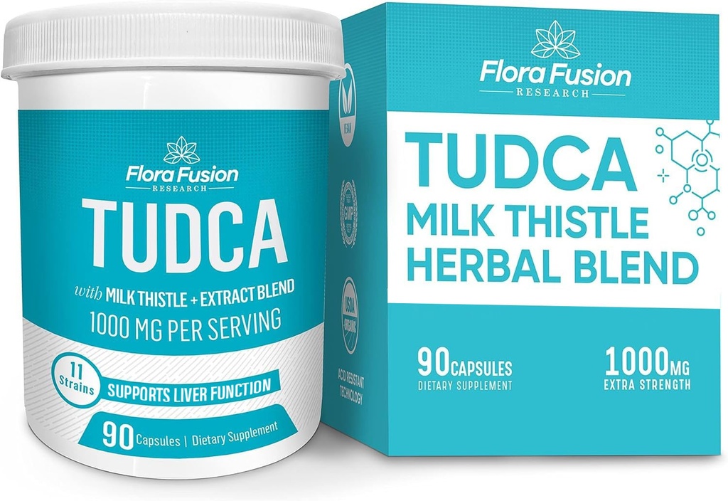 Flora Fusion Dr. Miller's TUDCA met Milk Thistle Extract, 1000mg per Serving, Lever en Gallblad Cleanse Supplement, Ondersteunt de leverfunctie, 90 Capsules (45-Day Supply)