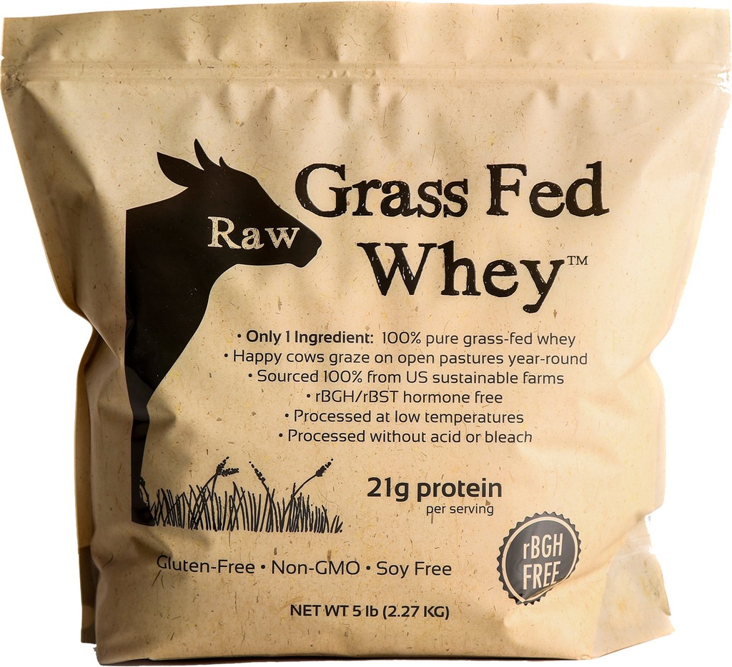 Raw Grass Fed Wei Proteïne Poeder, ongearomatiseerd 1 Ingrediënt, Geen Additieven of Fillers, niet gedenatureerd, Made in USA, 5 lb