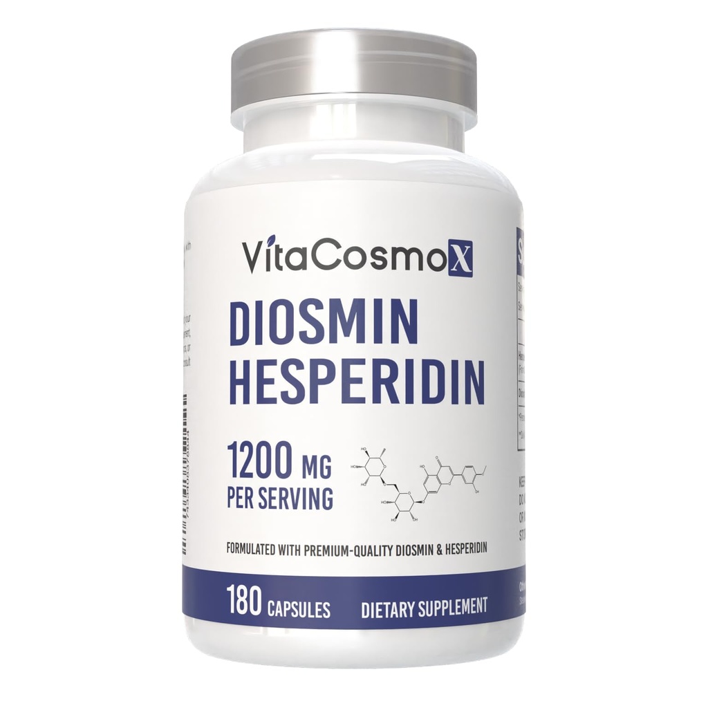 Diosmin Hesperidin 1200 mg Complex, 180 capsules, Citrus Bioflavonoïden Rich Fruit Extract, 100% vegetarisch, niet-GMO en Glutenvrije Diosmin Supplement met Max Sterkte
