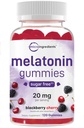 Micro-ingrédients Melatonine 20mg Gummées pour adultes, 120 Nombres10mg Melatonine par Gummy, sans sucre BlackBerry Saveur de cerise sans médicament + non-habit-forming