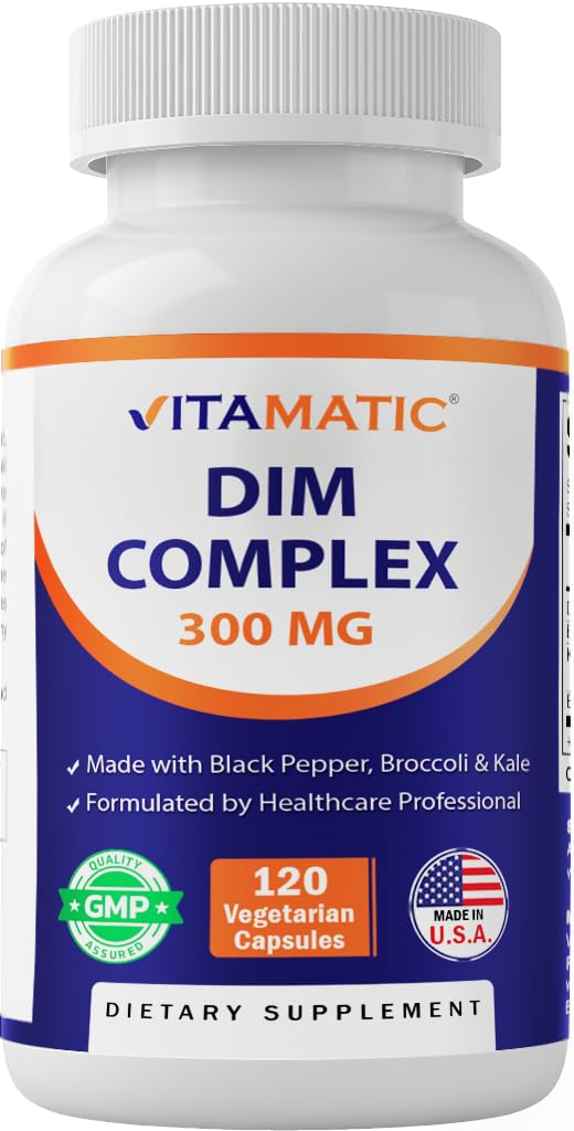 Vitamatic DIM Supplement Complex for Women & Men - 300mg - 120 Veg Capsules - Made with Black Pepper, Broccoli Powder & Kale Powder - Non-GMO & Gluten Free - Ondersteuning Hormonal Balance
