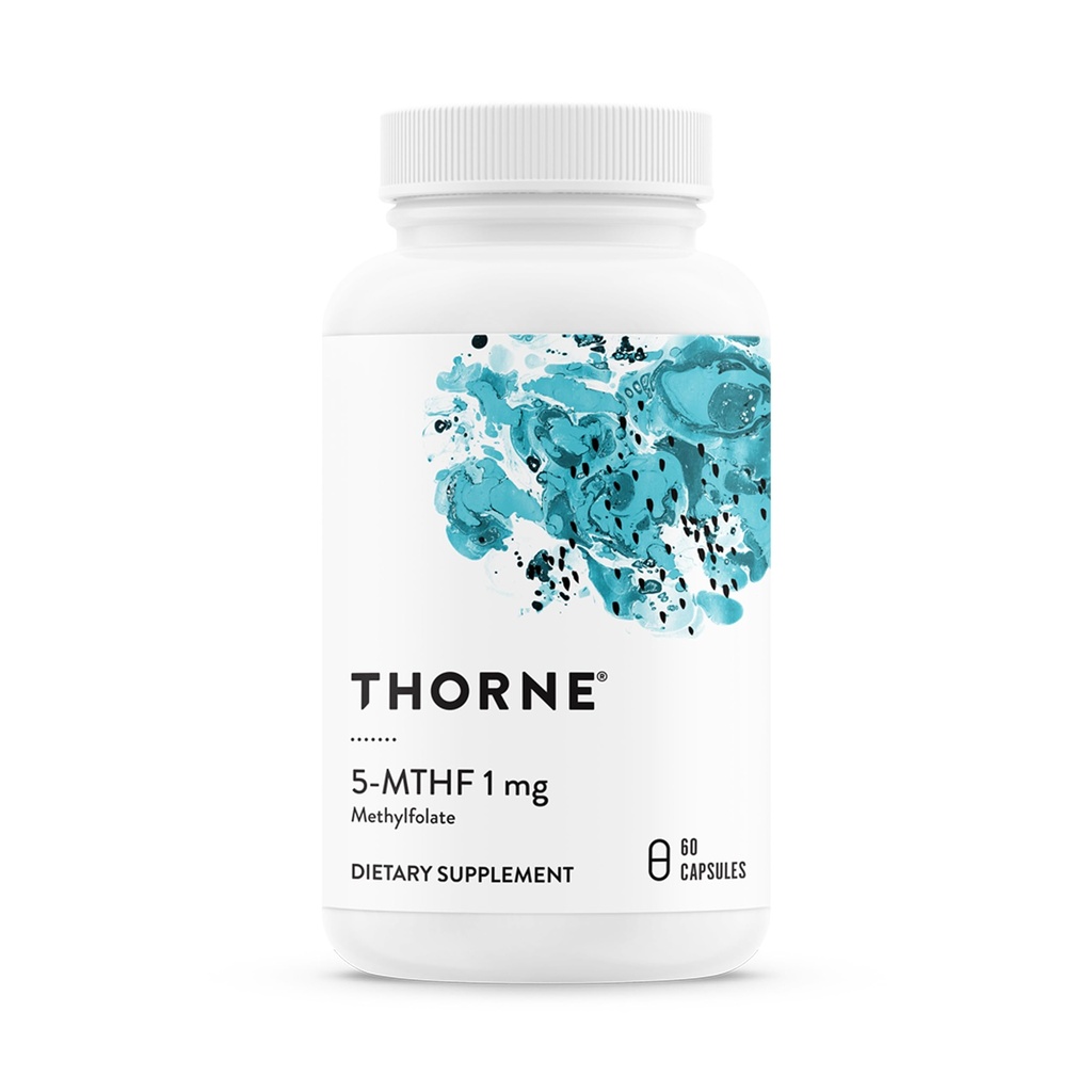 THORNE - 5-MTHF - Methylfolaat (Actief B9 Folaat) Supplement - Ondersteunt Cardiovasculaire gezondheid, foetusontwikkeling, zenuwgezondheid, methylering en homocysteïneniveaus* - 60 porties - 5-MTHF 1mg
