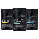 Sports Research® Vegan Supplements Pack - Vegan DHA 700mg Omega-3 + Vitamin D3 K2 5000iu + Magnesium L-Threonate Capsules 2000mg