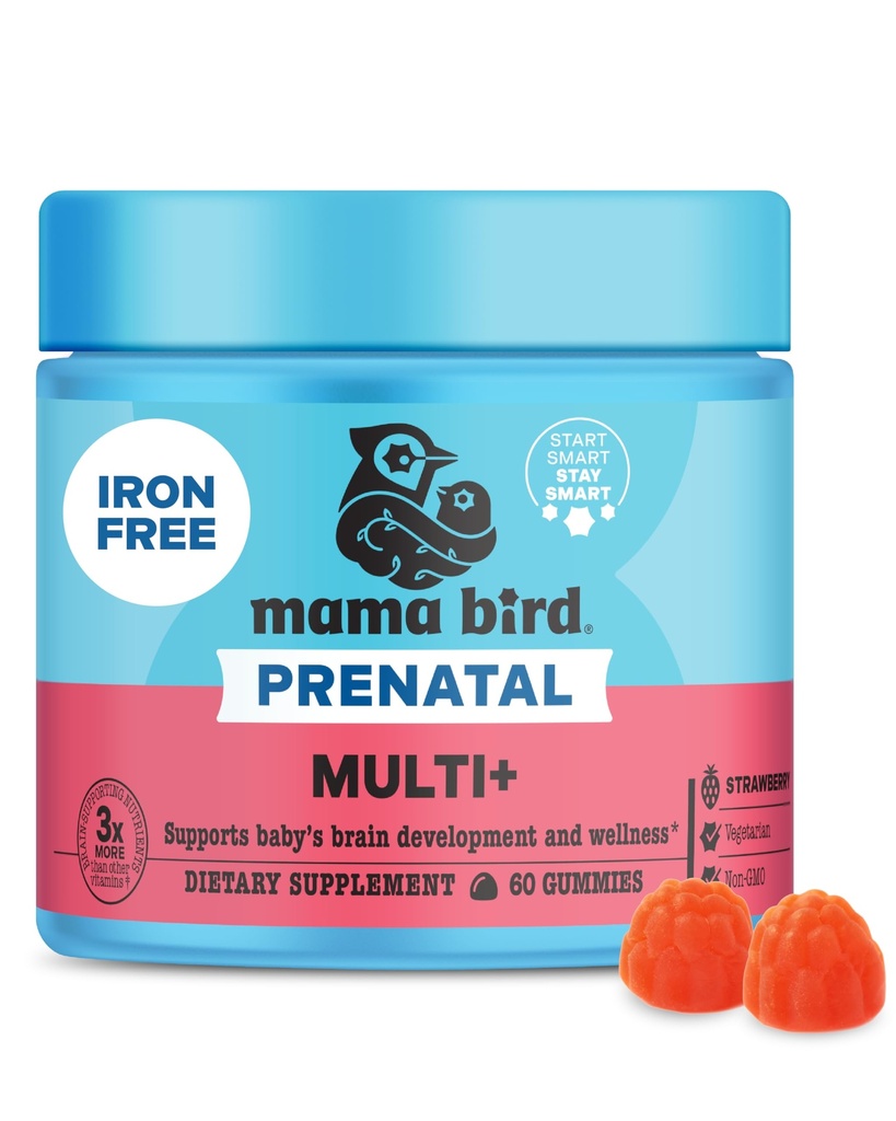 Best Nest Wellness Mama Bird Prenatal Multi Plus - Prenatal Care Supplement Ondersteunt Hersenen & Digestieve Gezondheid - Vegan Multivitamine met Methylfolaat & More - Aardbei, 60 Gummies (30 porties)