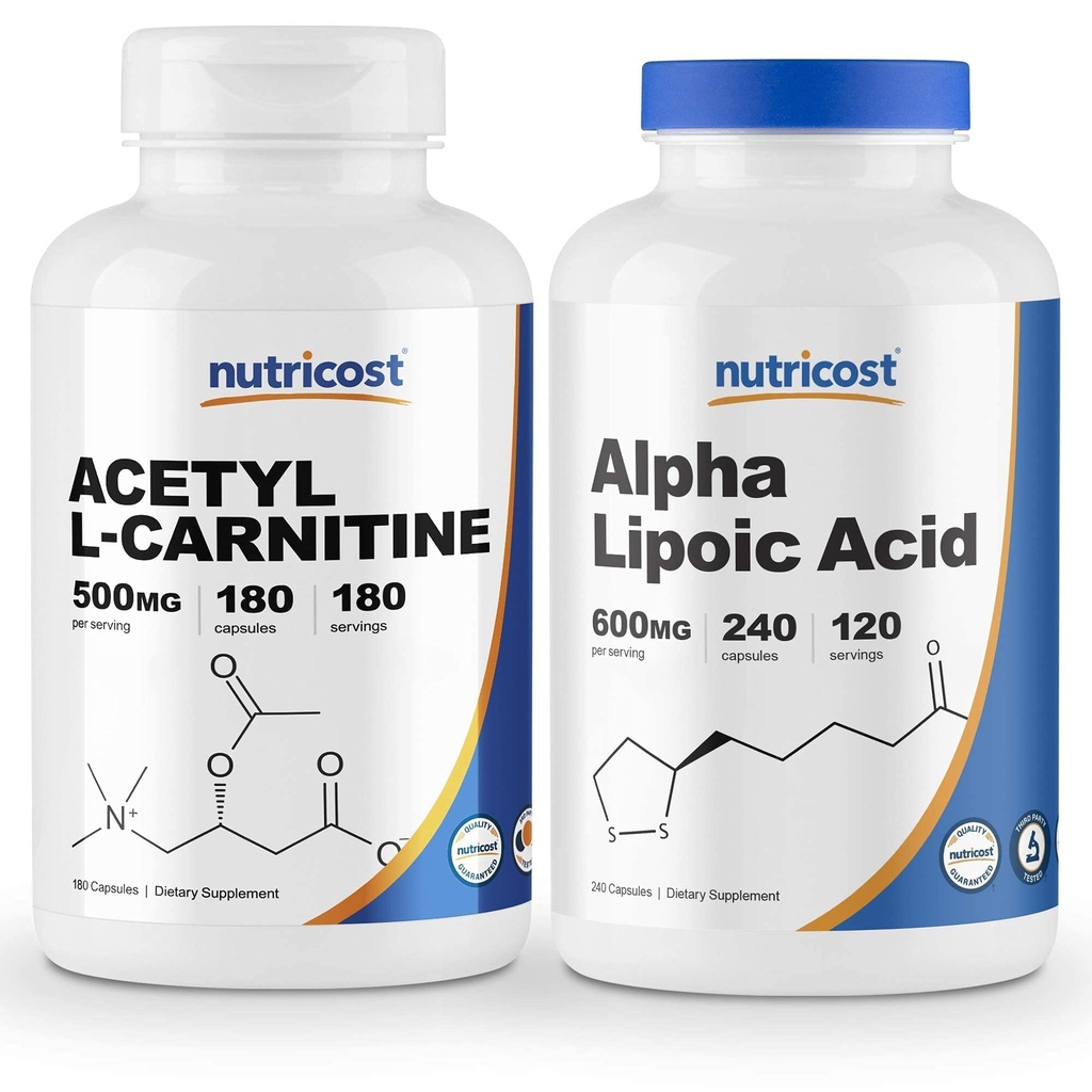 Nutricost Alpha Lipoïnezuur 600 mg, 240 capsules & acetaat L-Carnitine 500 mg, 180 capsules