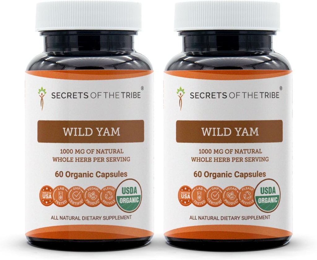Geheimen van de Stam Wild Yam Capsules 1000 mg Responsible gekweekte USDA Biologische Wild Yam (Dioscorea Villosa) Gedroogde Wortel, Hormone Ondersteuning Supplement (2x60 Capsules)
