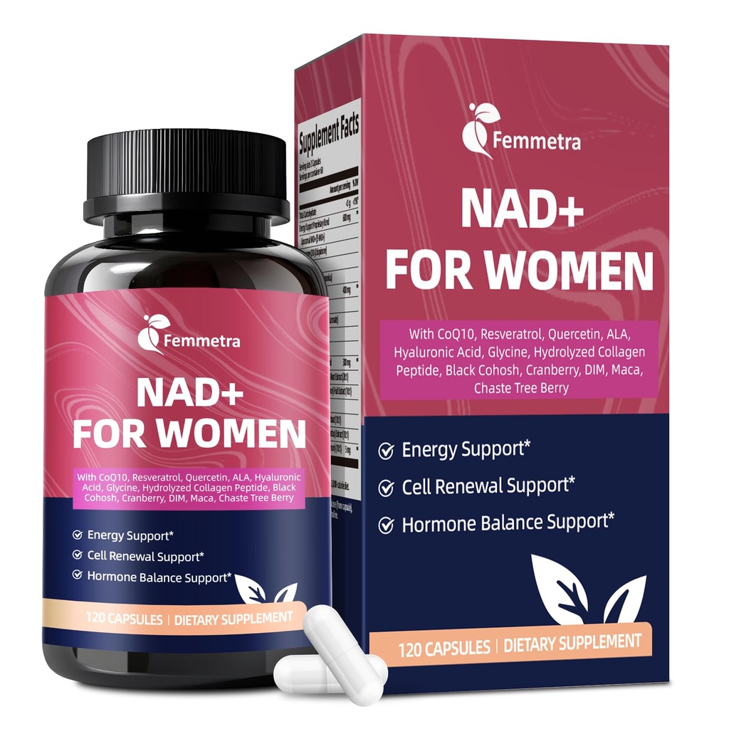 NAD+ Supplements for Women | NAD Resveratrol for Cellular Energy, DIM & Cranberry for Hormone Balance & Estrogen Balance | Non-GMO, 120 Capsules