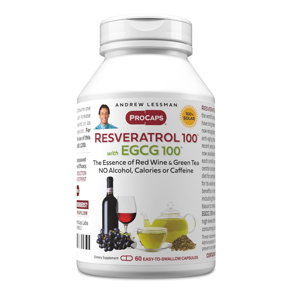 ANDREW LESSMAN Resveratrol-100 EGCG 100mg - 60 Capsules - Two Naturally Occurring Anti-oxidants, Without Alcohol or Caffeine.