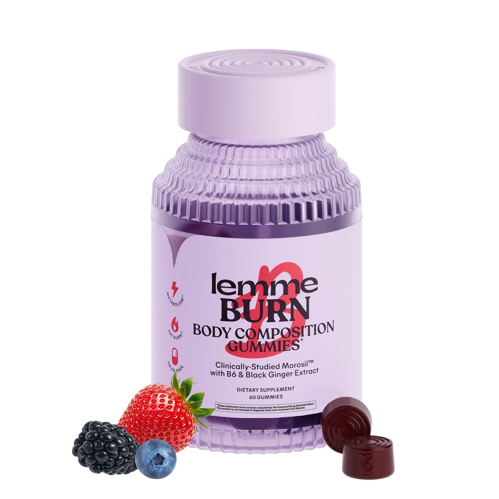 Lemme Burn Belly Fat & Metabolism Gommies pour les femmes et les hommes avec Morosil étudié cliniquement, Ginger noir, B6, B12, Chrome, Végétalien, Sans gluten, Berry Flavor (60 comte)