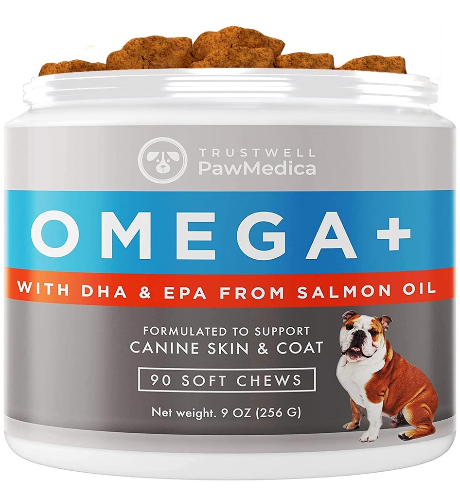 PawMedica Omega 3 voor honden, hondenhuid en jas supplement met visolie liefde helpt met hond droge huid, Omega 3 6 9 vitamine kauwen voor hondenallergieën