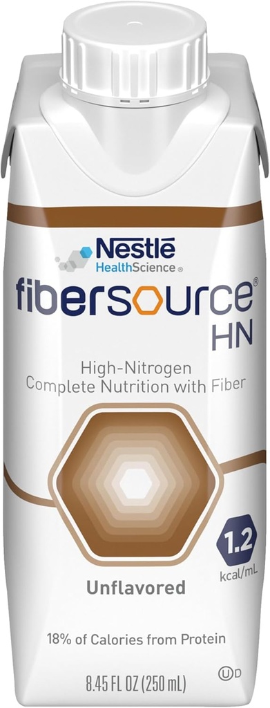 FIBERSOURCE HN, High Stikstof Complete Voeding met vezel, Tube Voeding Formule (1.2 kcal/ml), Unflavored, 8.45 Fl Oz, Pack van 24