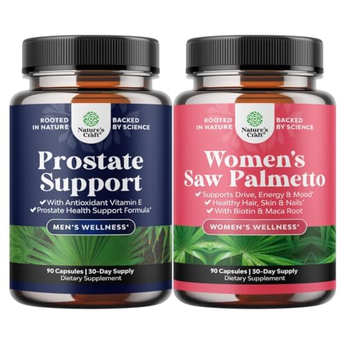 Bundle of Herbal Prostate Supplement for Men - Potent Pygeum Saw Palmetto Extract Beta Sitosterol & Green Tea and Extra Strength Saw Palmetto for Women 500mg - Hair Vitamins for Hair Loss Supplement
