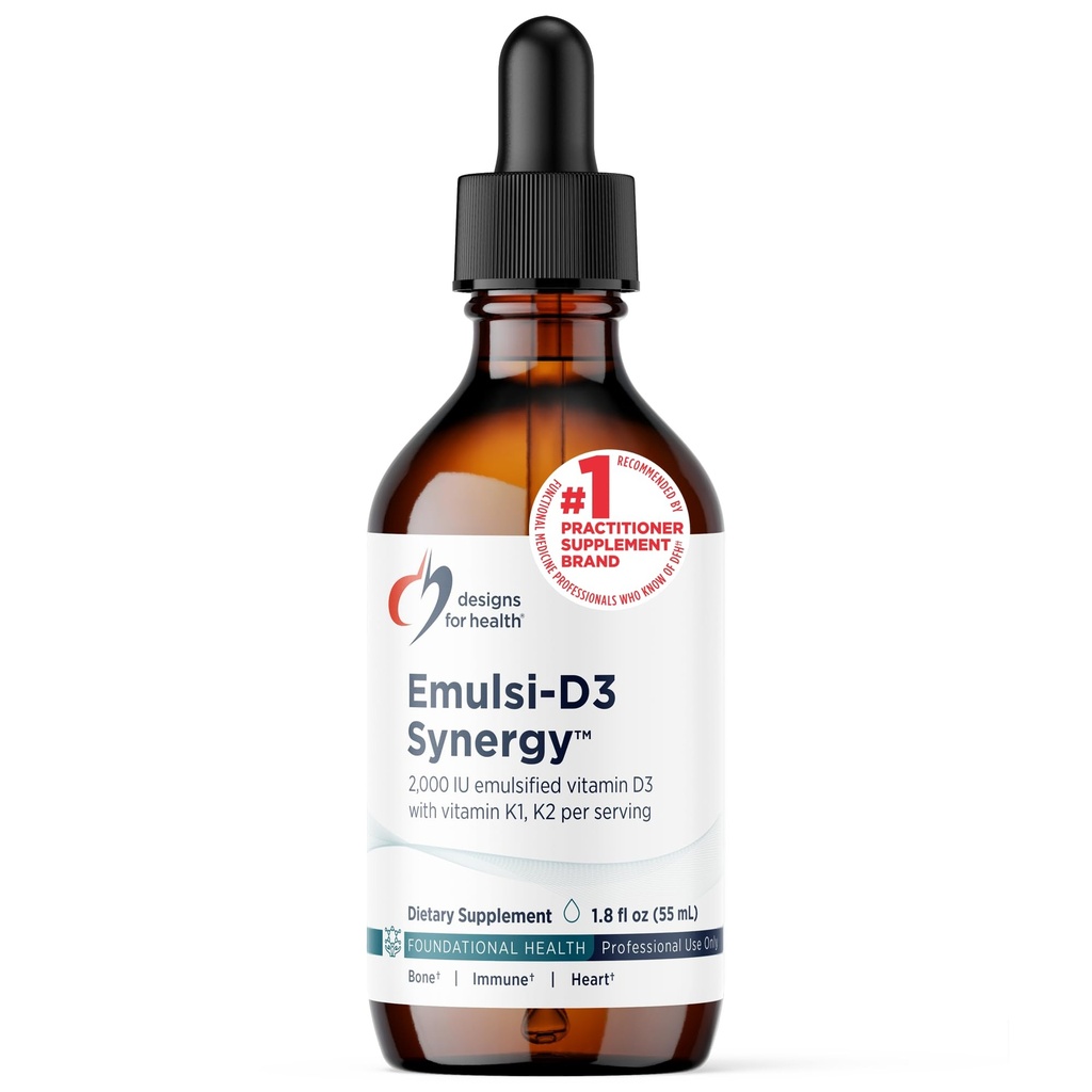 Conceptions pour la santé Emulsi-D3 Synergy 2000 UI Vitamine D liquide avec vitamine K - Emulsified Liquid D3 K2 gouttes pour le système immunitaire et la santé des os - Sans gluten + non-OGM (55 portions / 1,8oz)