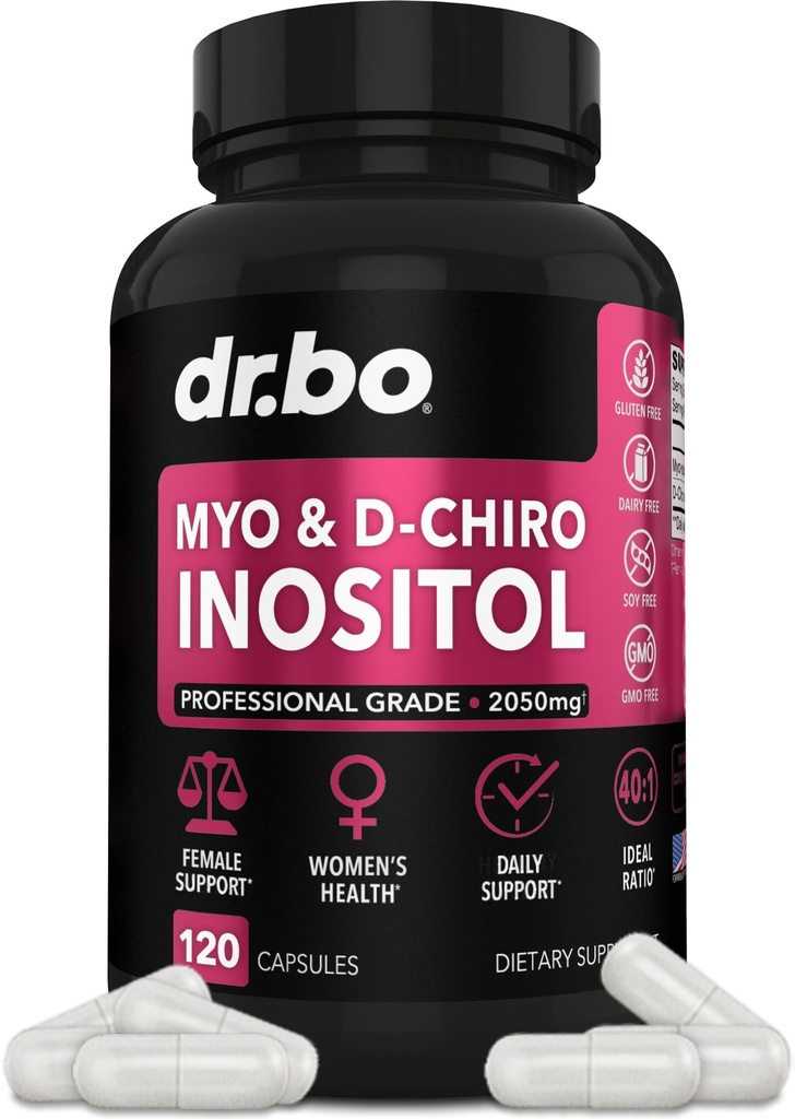 Myo-Inositol & D-Chiro Inositol Supplement Capsules - 40:1 Ratio Inositol Supplement for Women 2050mg with Vitamin B8 Pills - Natural Supplements for Female Women Support & Womens Health 120 Capsules